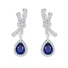 Brincos de Dangle Boeycjr S925 Prata 7A Zircão Sapphire Pear 6x8mm Jóias Finas Elegantes para Mulheres