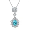 Chains Pirmiana 3.07ct Lab Gegroeide Paraiba Sapphire Necklace S925 Silver Engagement Women