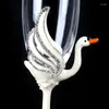 Copos de vinho 2pcs/conjunto de cristal sem chumbo copo de champanhe cisne swan esmalte pérola strass arbiting cálice casal par de casar presentes de casamento