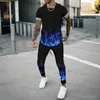 Survêtements pour hommes Survêtement d'été Modèle de flamme colorée T-shirtTrousers Ensemble Casual Costume élégant Streetwear Mode Outfit Vêtements masculins 230823