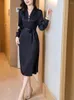 Abiti casual Mulberry Silk Midi Abito da corpo Midi Donne 2023 Spettature per maniche lunghe primavera estate de cocktail Fashion Black Elegant Party