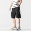 Shorts masculinos cargo branco masculino na altura do joelho casual patch pocket moda moda de cor sólida cor corda elástica Cintura