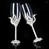 Copos de vinho 2pcs/conjunto de cristal sem chumbo copo de champanhe cisne swan esmalte pérola strass arbiting cálice casal par de casar presentes de casamento