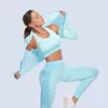 Kvinnors leggings 23st sömlösa kvinnor Yoga Set Workout Sportwear Gym Clothing Fitness långärmad skörd topp hög midja leggings sportdräkter 230824