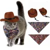 Vêtements pour chiens Chapeau pour animaux de compagnie pour chat Western Cowboy Triangle Écharpe Po Prop Cap Halloween Street Party Accessoires