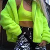 Neon Green Oversizezed Płaszcz Kobieta streetwear zip kieszeń jagnięce polarny polar puszysty faux futra kurtka Winter272a