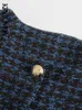 Mélanges de femmes KPYTOMOA Femmes Mode Avec Bouton En Métal Tweed Crop Blazer Manteau Vintage O Cou À Manches Longues Femelle Survêtement Chic Veste Femme 230824