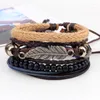 Braccialetti di fascino in pelle foglia in metallo vintage per donne braccialetti a corda tessuta manele per perle in legno nero gioielli