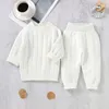 Pojkar Pullover och Baby Girls 'Clothing Autumn Solid Long Sleeved Sweater Lace+Trousseau Junior Unisex Sticked Clothing Z230724