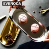 Plates Everoca Oval Brass Metal Stainless Steel Storage Tea Tray Ornaments Plate Fruit Cake