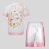 Men's Tracksuits Pink Gradient Floral Print Casablanca Shirts Suit Summer Holiday Hawaiian Short Sleeve Shirt for Men Women 230823