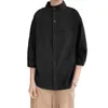 Men's Casual Shirts 3/4 Sleeve Men Shirt Stylish Stand Collar Solid Color Loose Fit Workwear For A Trendy Look