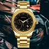 Wristwatches Top Luxury Men's Quartz Watch Precision Steel Band Trendy Diamond Embedding Decoration Three Eye Calendar