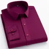 メンズドレスシャツ竹のノンアイロンオフィスシャツ男性のための最新のアンチリンクルソフトビジネスポケットスマートスマート紫色のスリムフィットaechoice 230824