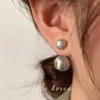 Stud Earrings Korean Fashion Jewelry 14K Gold Plated Simple Round Brushed Metal Hook Elegant Women's Daily Work Accessories