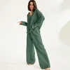 Frauen Nachtwäsche Hauskleidung reine Baumwolle V-Ausschnitt Single Breace Hemd Weitbein Hosen Pyjama Lose Hosen Frau 2 Stück Loungewear