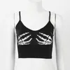 Sexy Club Women Summer Crop Top Camis Punk Black Sleeveless Human Skeleton Skull Hand Printed Tights Vest Femme Fashion