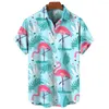 Men's Casual Shirts Hawaiian Shirt For Men Flamingo Pattern Summer Short Sleeve Clothing Oversized Streetwear Button Lapel Tops Beach Travel