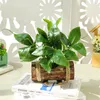 Fleurs décoratives Plantes artificielles Pot de fleurs en bois naturel Bonsaï Tissu en soie Fausse plante Décoration de bureau à domicile Ornements ménagers