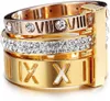 Women's Stainless Steel Roman Numeral Ring with Cubic Zirconia Engagement Wedding Trinity Band Rings