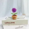 Flores decorativas Mini planta artificial de ganchillo a mano, pequeña maceta, rosa, tulipán, oficina, escritorio, decoración del hogar, lindos adornos para coche, regalo