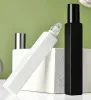 wholesale Empty Square Glass Roll On Bottles 10ml Essential Oil Perfume Bottle with Matte Black/White Color Stainless Steel Roller Ball LL