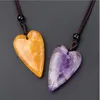 Natural Crystal Stone 40mm Big Heart Pendant Opal Rose Quartz Jade Lapis Charms Rope Halsband Retro Style Jewelry Making