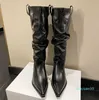 2023 Autumn/Winter New Fashion Simple Pointed Western Denim Boots Pleated Stacked Boots British Martin Boots