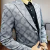 Mäns kostymer blazers våren affärsformell klänning trend tryck brudgum bröllop blazer hombre brittisk stil rökande män smal fit jacka 230823