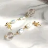 Boucles d'oreilles Lii Ji à haute brillance, perle baroque, pierre naturelle véritable, Quartz clair, luxueux, fait à la main