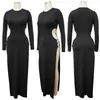 Casual Dresses Wishyear Autumn Double Side High Slit Hoop Night Club Party Prom Women Sexy Black Long Sleeve Bodycon Birthday Vestidos