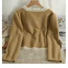 Women's Jackets 2023 Mesh Ruched Short Cardigan Women Winter Beading Slim Fit Long Sleeve Woolen Fabric Coat Korean Style Solid Tops