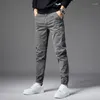 Jeans maschile in stile coreano maschili neri elastic slim fit designer b