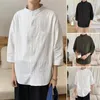 Men's Casual Shirts 3/4 Sleeve Men Shirt Stylish Stand Collar Solid Color Loose Fit Workwear For A Trendy Look