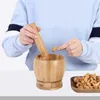 Bamboo Mortars Pestle with Lid Garlic Pepper Spices Press Grinder Crusher HKD230810