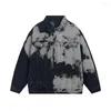 メンズジャケットはレトロなレトロな苦しめられた印刷された洗浄されたデニムコート男性のためのジーンズカラーブロック勾配審美的なゴス冬の服