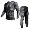 2 -stycken Tracksuit Men Compression MMA långärmad T -shirt Rashgard Kit Camouflage Sweatshirt Leggings Fitness Thermal Underwear Y2213C