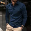 Polos masculinos outono/inverno masculino na moda manga longa camisa polo casual pescoço bolso esportes camisa polo masculina 230824