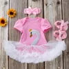 Ensembles de vêtements printemps et été 0-24M bébé filles dessins animés cygne robe à manches courtes né chaussures de marche douces costume avec coiffure