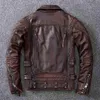 Herenjassen Vintage Bruine Motor Leren Jas Heren Natuurlijk Echt Koeienhuid Herfst Slim Fit Biker's Ooblique Rits Jas 230824