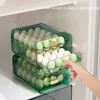 이중 레이어 자동 슬라이드 계란 저장 상자 냉장고 투명한 계란 트레이 용기 바구니 컨테이너 디스펜서 신선한 키핑 hkd230812