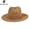 Basker Gemvie Summer Hat Panama Hats Hollow Out Straw For Men Women Leather Ribbon Large Brim Sun Beach Jazz Cap Fedora 230823