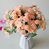 Decorative Flowers Wreaths 15 Heads Mini Roses Bouquet Artificial Flower Wedding Scene Layout Fake Floral Living Room Desk Christmas Home Decor Accessories 230823