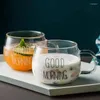 Tazze 1pcs trasparente creativa vetro da tè tè tazza tazza stampata per latte per la colazione bevande per bevande da dessert per