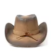 sboy Hats 100 Leather Men Western Cowboy Hat For Gentleman Dad Fedora Sombrero Hombre Caps Size 5859CM 230823