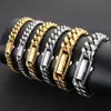 Bangle Hip Hop Rock Jewelry Free Custom Name 18K Gold Plated Miami Cuban Link Chain Stainless Steel Bracelet For Men 230824