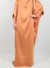 Casual Dresses Women Dress With Bandana Muslim Hijab Ramadan Loose Abaya Jibab Big Smocked Sleeve Plain Abayas Prayer Kaftan Robe