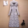 Damesgeul Lagen Down Jacket Dames 2023 Fashion Slim Real Fur Collar White Duck Coat vrouwelijk groot formaat lange haped dikke warme parka's