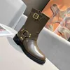 Women Boots Designer BULKY LACE Boots Leather Cowboy Loafers Winter Buckle Platform Boots Desert Knight Boots Size 35-41