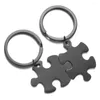 Keychains Stainless Steel Puzzle Keychain Blank For Engrave Black/Silver Color Metal Jigsaw Key Chain Mirror Polished Wholesale 10pair